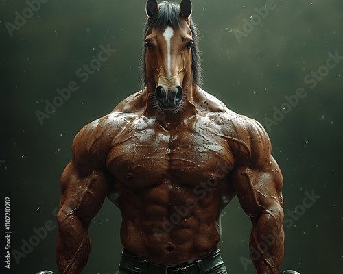 Equine Bodybuilder Hybrid Creature Embodying Strength and Endurance photo