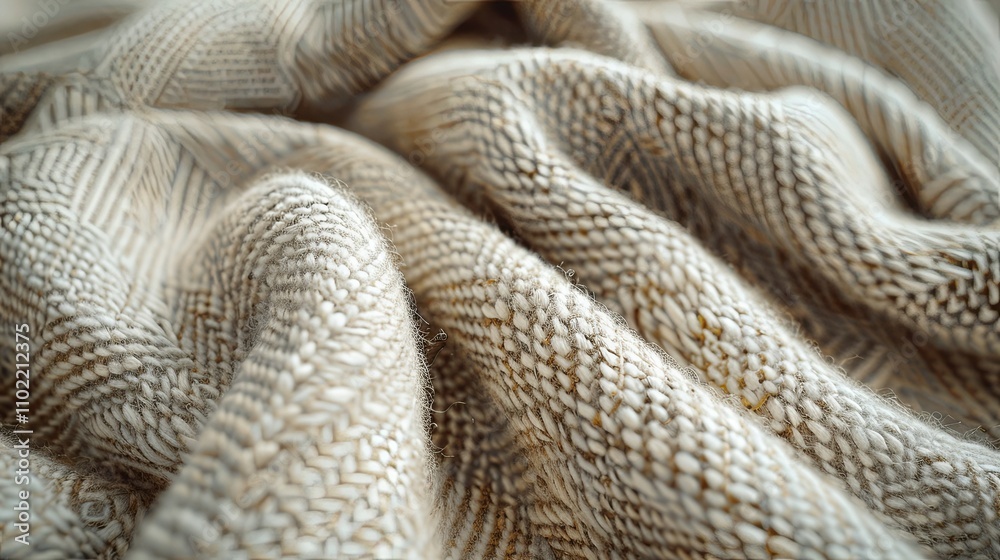 Textured Beige and Cream Knit Fabric with Subtle Herringbone Pattern Textured Beige and Cream Knit Fabric with Subtle Herringbone Pattern