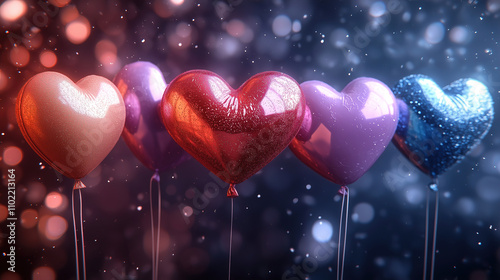 Colorful heart-shaped balloons float together in celebration, creating a joyful atmosphere for events or parties. Generative AI photo