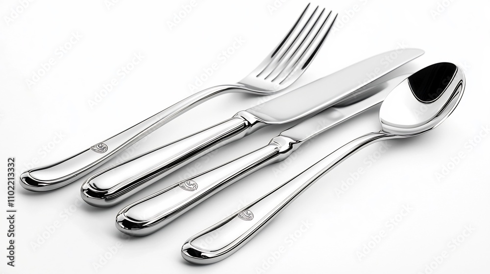 Elegant Cutlery Set Arranged on White Background Symbolizing Fine Dining Experience Elegant Cutlery Set Arranged on White Background Symbolizing Fine Dining Experience