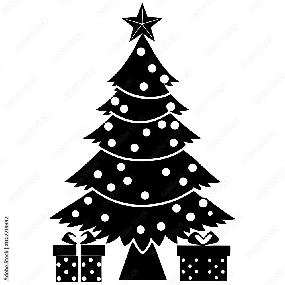 chrismas tree with gift vector illustration