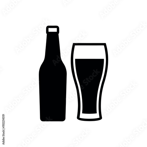 Vector illustration of a beer glass silhouette and beer bottle icon.