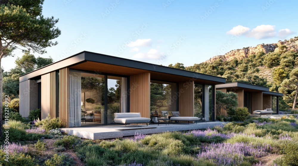 Fototapeta premium Breathtaking Modern Cabin Nestled in the Lush Wilderness