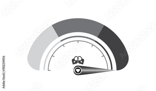 Black and white valentine's day love meter measurement vector set with indicator, heart. Romantic love scale with heart and indicator to use for valentines day, passion, wedding design projects. 