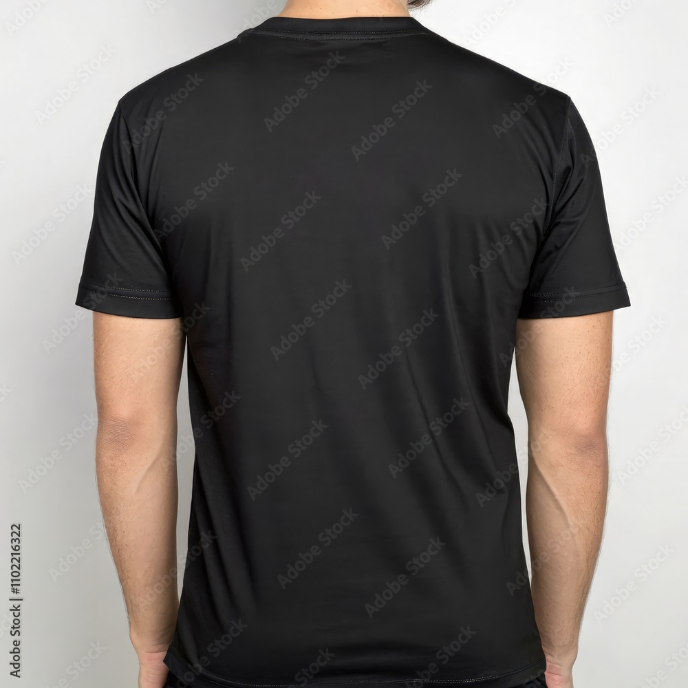 Back View of Person Wearing Black T-Shirt Displaying Backrz Standard Scale Design. Generative AI Back View of Person Wearing Black T-Shirt Displaying Backrz Standard Scale Design. Generative AI