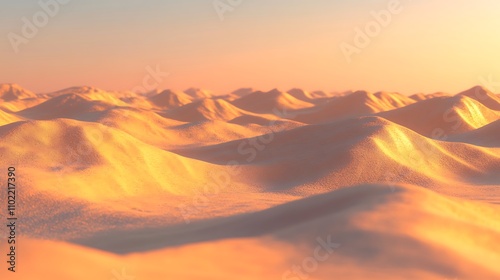 Warm sand dunes illuminated by sunset create a breathtaking landscape of soft curves and textures in the evening light