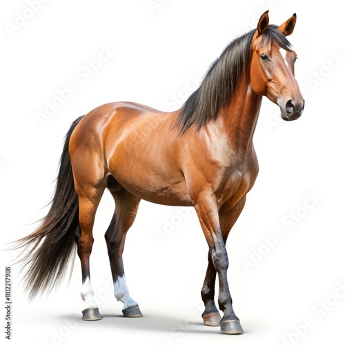 Majestic Horse Standing Gracefully Against a White Background. Generative AI photo