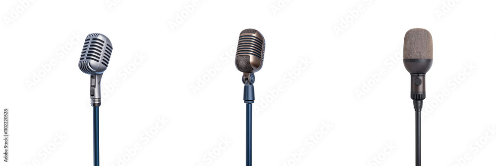 Naklejka premium Three microphones of varying styles transparent background