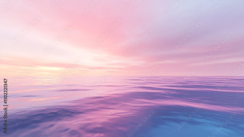 Pastel sunset creates a serene atmosphere over a calm ocean reflecting vibrant colors at twilight