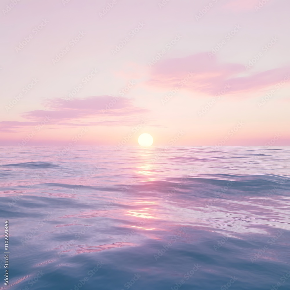 Pastel sunset over a calm ocean creates a serene atmosphere in the evening sky Pastel sunset over a calm ocean creates a serene atmosphere in the evening sky