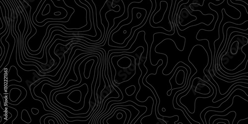 Abstract topography map with black background. Abstract Grey and white line geography map pattern line vector design.