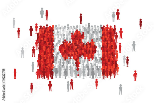Vector Canada state flag formed by crowd of cartoon people