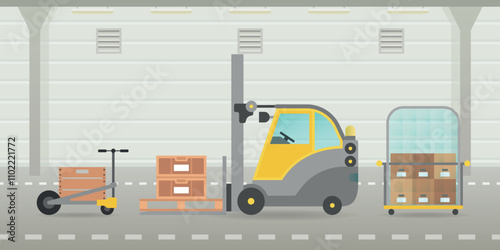 Vector warehouse hangar interior empty scene in flat style