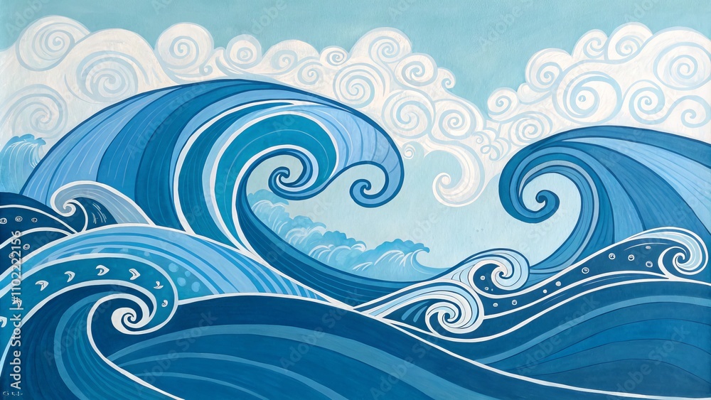 Whirlwind Waves Abstract Watercolor Painting of Ocean Swirls, abstract, watercolor