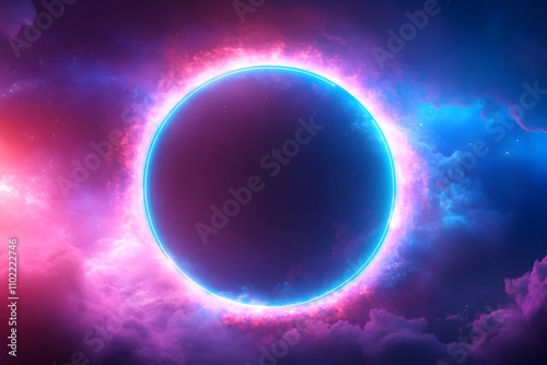 Glowing Cosmic Eclipse Portal in Minimalist Futuristic Skyscape