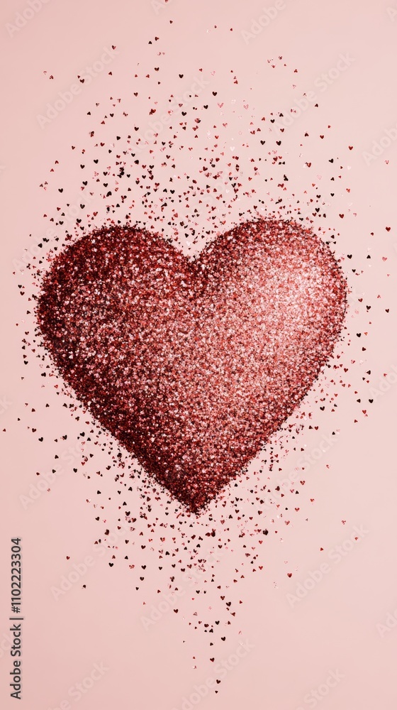 A glitter heart breaking into pieces on a pink background, symbolizing love, Valentine's Day, and a broken heart. A glitter heart breaking into pieces on a pink background, symbolizing love, Valentine's Day, and a broken heart.