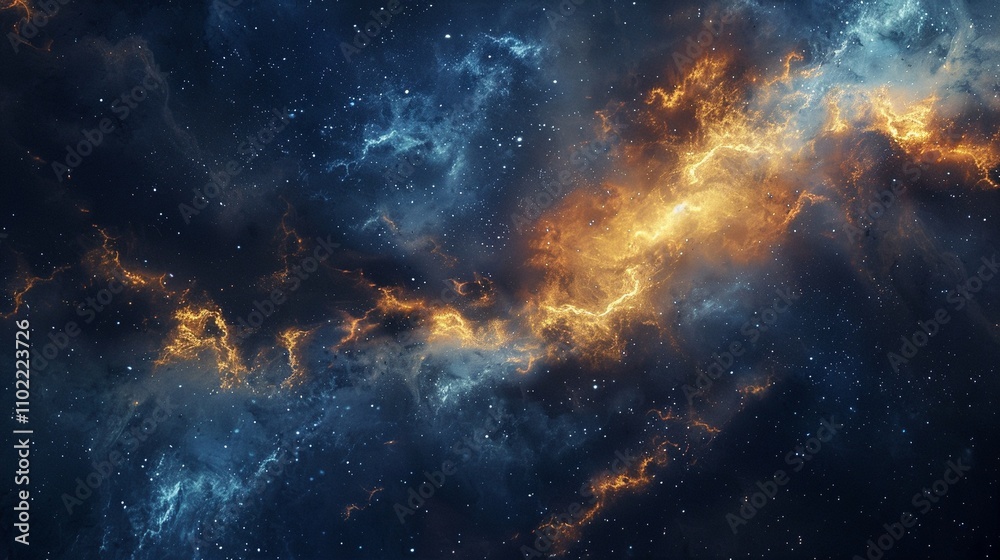 Golden cosmic rift radiant cosmos 3d rendering image. Starry sky. Stellar fracture. Universe galactic background wallpaper colorful realistic. Deep space phenomenon concept idea