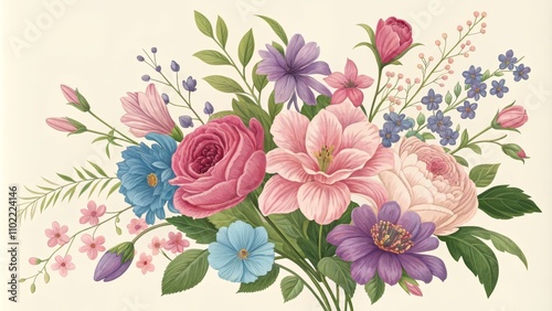 Wallpaper Mural Watercolor Illustration of a Pink and Purple Flower Bouquet, floral illustration, botanical art ,flower bouquet Torontodigital.ca