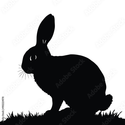 Bunny Silhouette, black silhouette on whit background