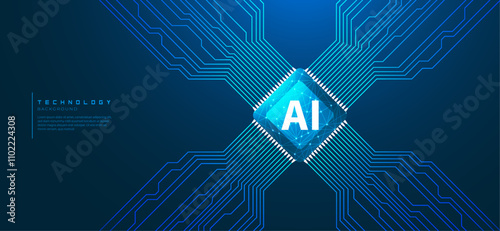 Neural processor and Circuit Connected Line in blue background For AI, CPU and all others Technological Purposes.