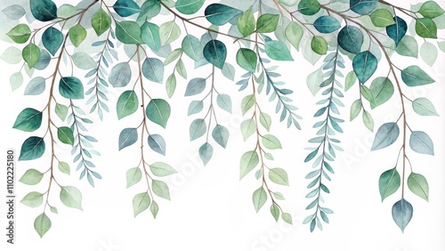 Watercolor Eucalyptus Leaves Branch Border, Nature, Botanical ,eucalyptus, watercolor