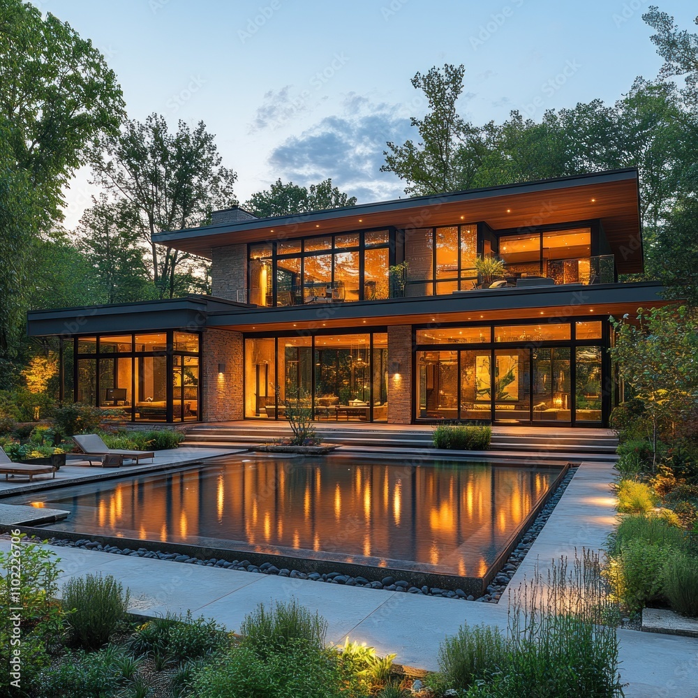 Modern House with Pool and Illuminated Interior Modern House with Pool and Illuminated Interior