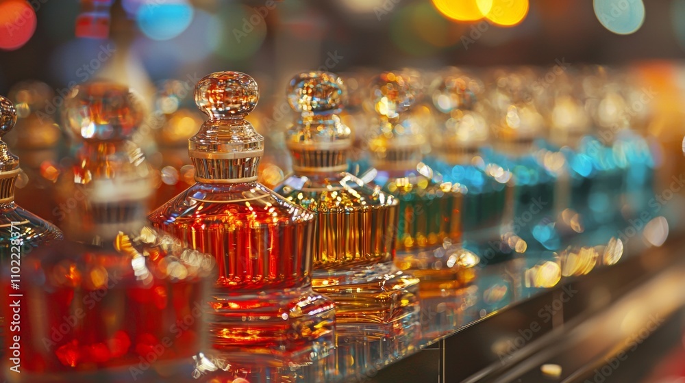 Luxury glass perfume bottles with vibrant colors Luxury glass perfume bottles with vibrant colors