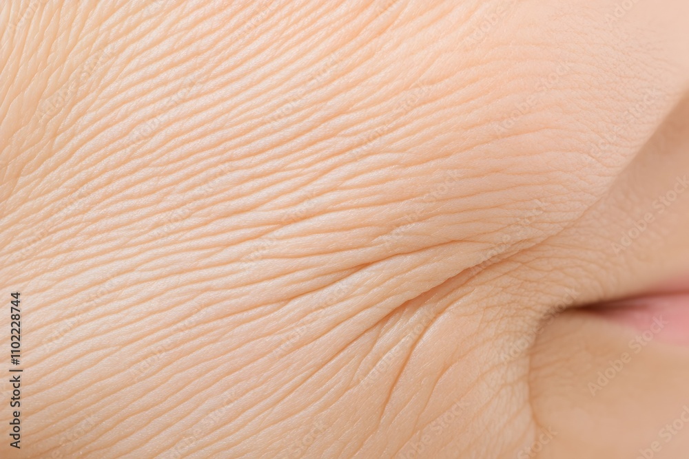 Closeup View of Aged face with Pronounced Wrinkles and Skin Texture