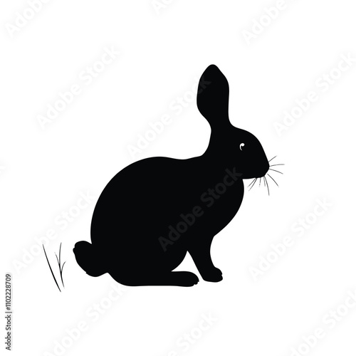 Bunny Silhouette, black silhouette on whit background