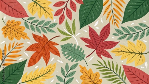 Wallpaper Mural Autumnal Leaf Pattern A Colorful Illustration of Green, Yellow, and Red Leaves, autumn foliage, nature , fall Torontodigital.ca