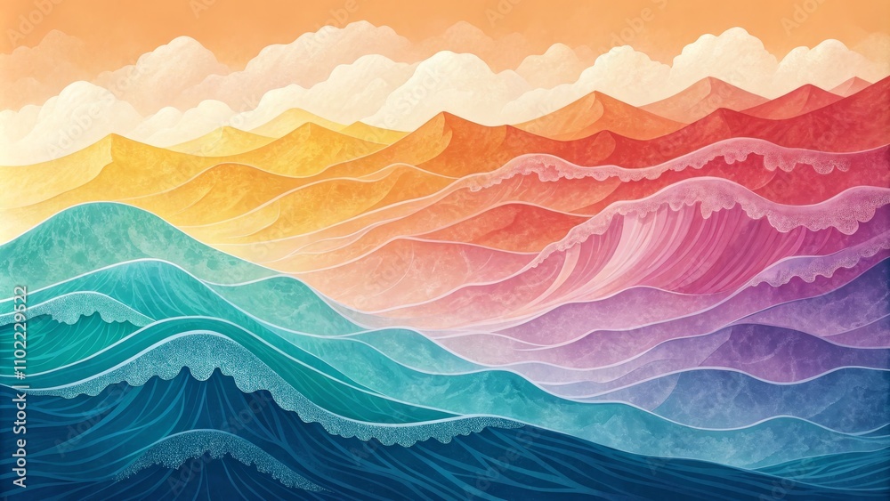 Abstract Watercolor Mountains and Waves, abstract art, nature art Abstract Watercolor Mountains and Waves, abstract art, nature art