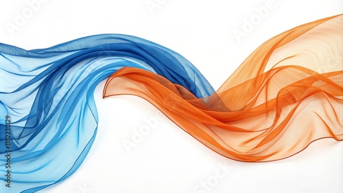 Wallpaper Mural Abstract Flowing Blue and Orange Fabric on White Background,fabric texture, fabric background Torontodigital.ca