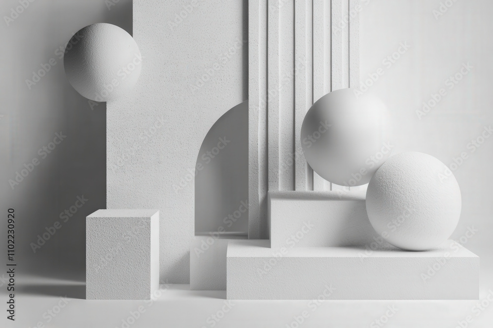 Fototapeta premium Minimalist White Geometric Shapes Composition