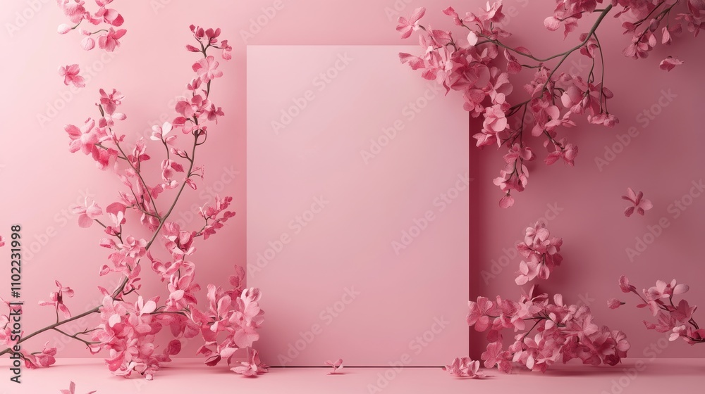 Soft Pink Floral Composition with Blank Space for Text or Graphics, Perfect for Spring Themes, Greetings Cards, or Romantic Designs Soft Pink Floral Composition with Blank Space for Text or Graphics, Perfect for Spring Themes, Greetings Cards, or Romantic Designs