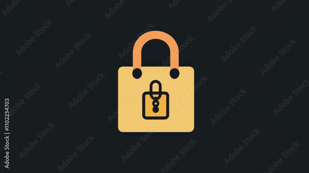 modern illustration of padlock with open lock symbol, representing security and protection. design features yellow padlock with orange handle against dark background, conveying sense of safety and modern illustration of padlock with open lock symbol, representing security and protection. design features yellow padlock with orange handle against dark background, conveying sense of safety and