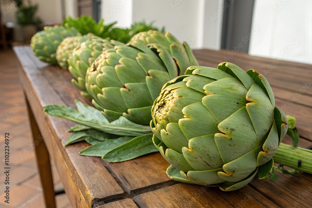 Obraz premium artichokes on a wooden background