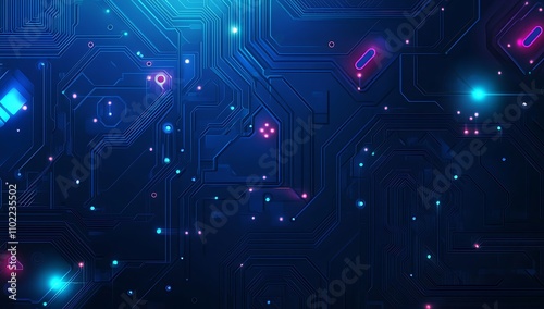 Exploring the vibrant world of microchips and circuits illuminated by glowing elements