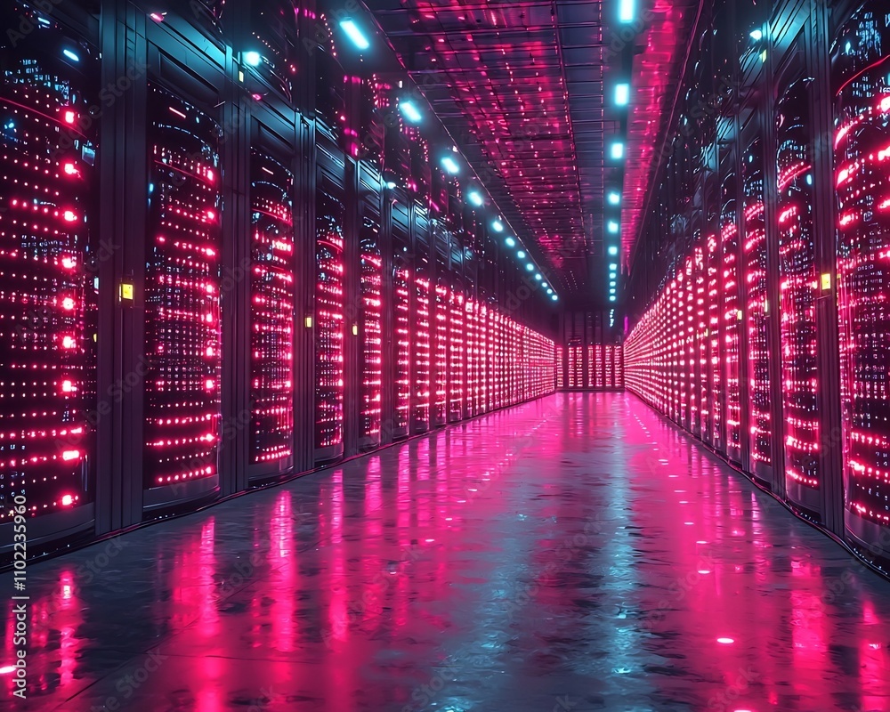 Futuristic Interconnected Warehouses with Glowing Real Time Data Symbolizing Efficient Global Distribution