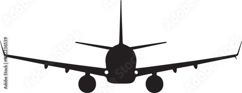 A black airplane silhouette of a jet with two engines is flying vector silhouette, airplane flying silhouette vector
