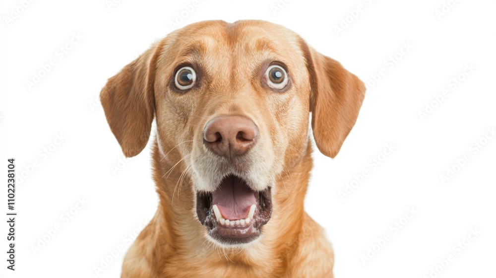 a brown dog with a surprised look on its face against a white background a brown dog with a surprised look on its face against a white background