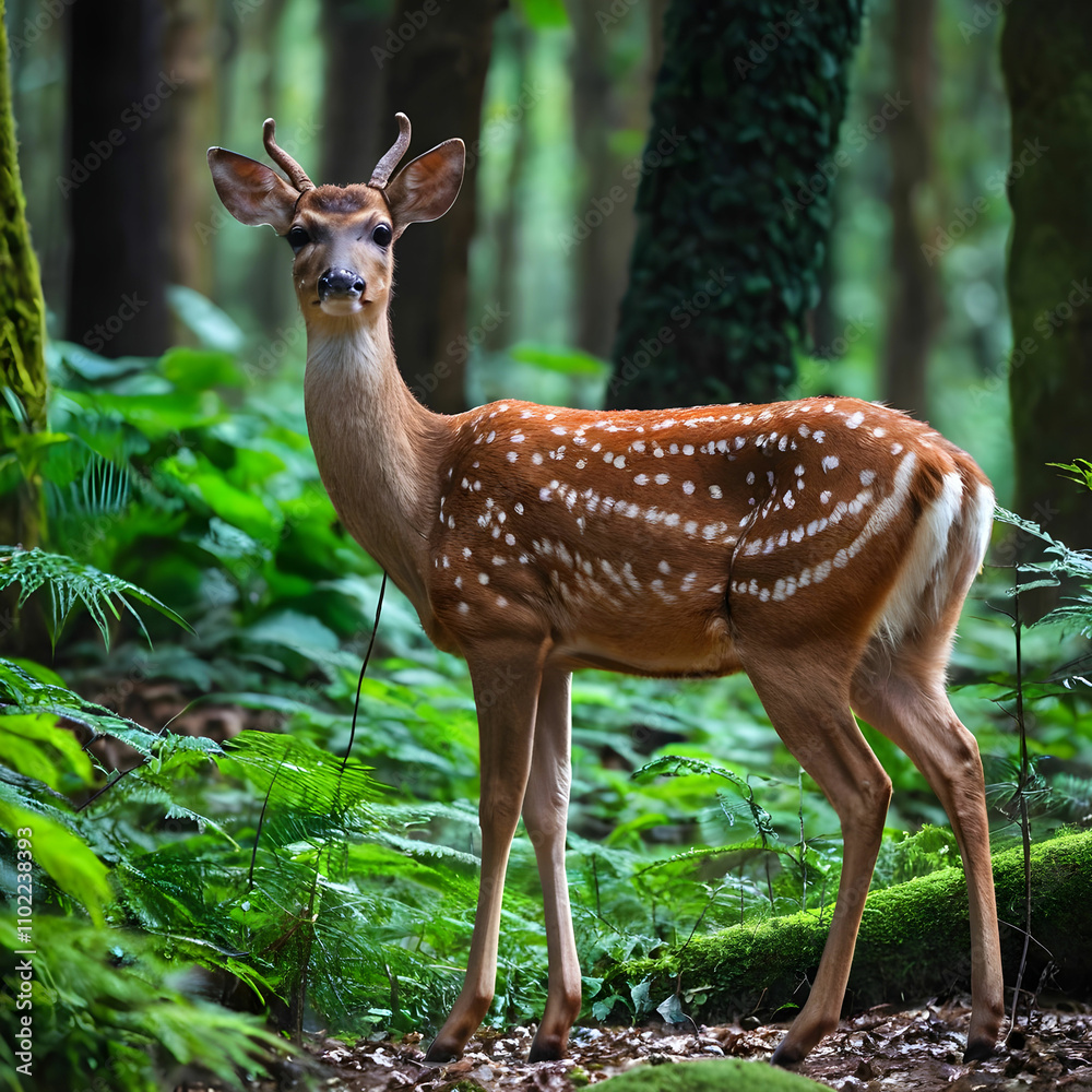 Female spotted deer in a forest Female spotted deer in a forest