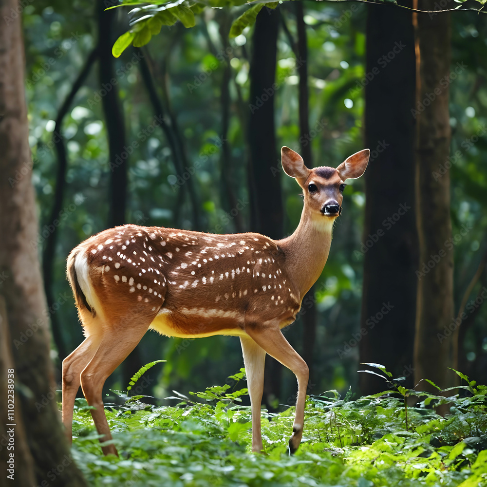 Female spotted deer in a forest Female spotted deer in a forest