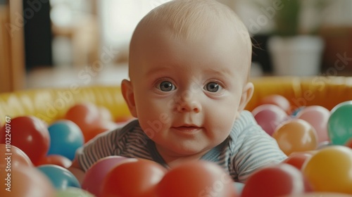 Baby Playing in a Ball Pit photo