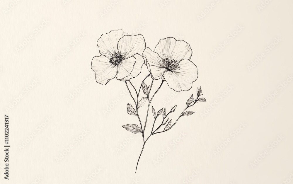Obraz premium Drawn flowers, sketched with simple black lines on a white background.