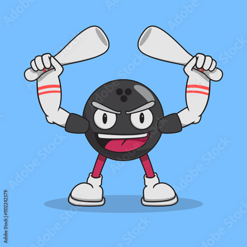 Black Bowling Ball Mascot Illustration pose hands up