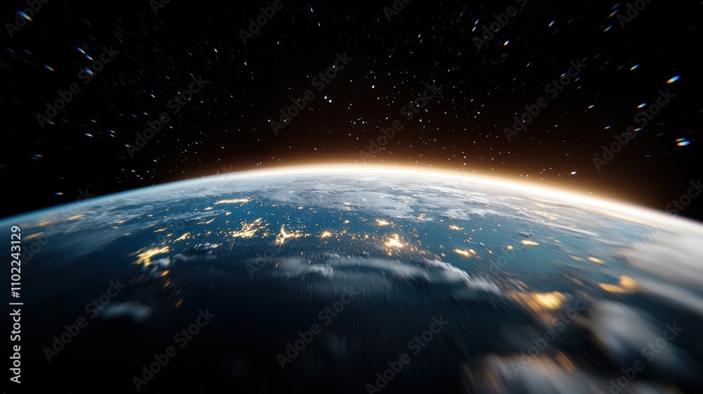 Fototapeta premium A close-up image of Earth from space, highlighting the blue oceans, green continents, and swirling cloud patterns, emphasizing the fragility and interconnectedness of our planet.