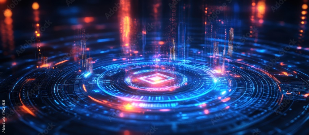 Abstract futuristic digital technology interface with glowing neon lights. Abstract futuristic digital technology interface with glowing neon lights.