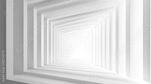 Abstract White Corridor with Geometric Shapes