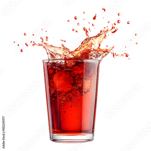 Red juice or tea splash in a glass, isolated on a transparent background.
