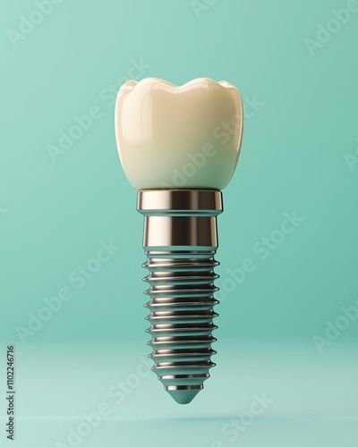 A tooth with a silver screw in it